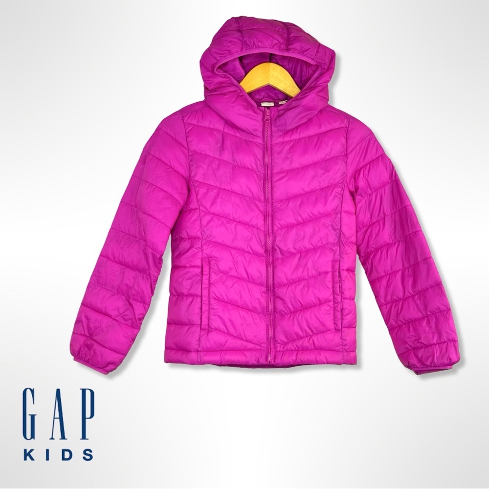 Gap Kids Pink Puffer Jacket Hooded Primaloft Down Alternative Coat Girls XL - Picture 2 of 8